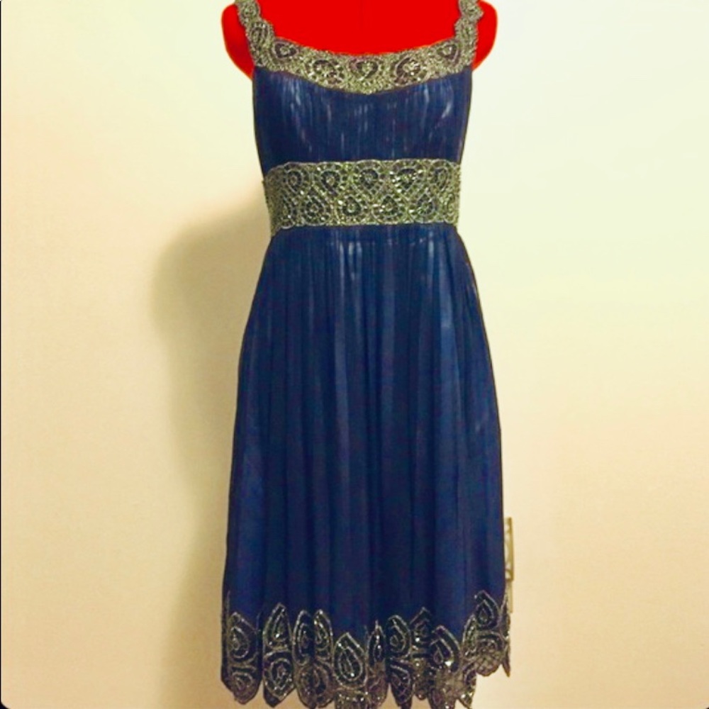Adrianna Papell blue beaded dress